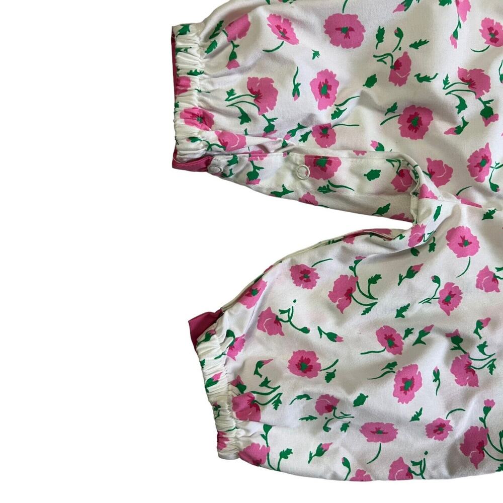 Vintage 80s Baby Pink, White, & Green Floral Collared Romper Size 6-9 Months - Picture 6 of 13